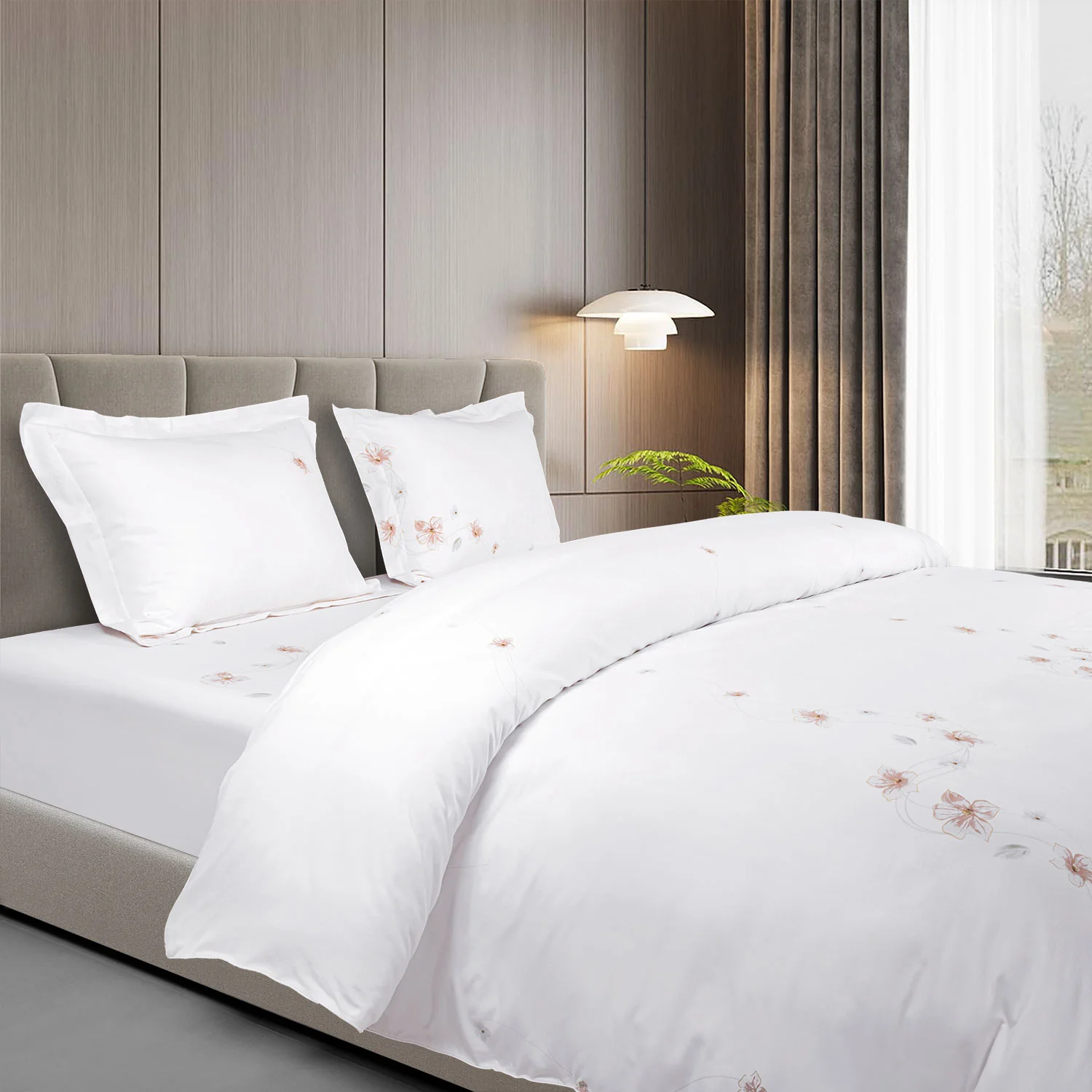 400 Tc 100% Cotton White Prints Bedding Collection - Image 5