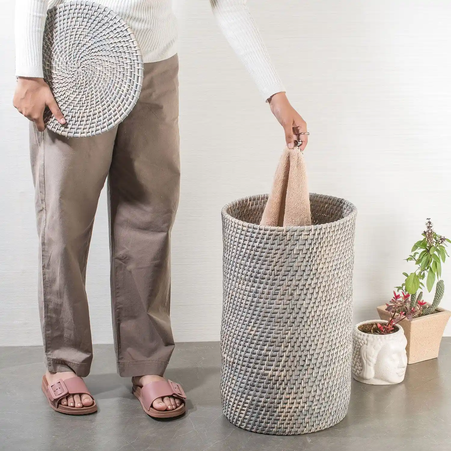 Bamboo Cane Laundry Hamper Cylindrical - Image 11