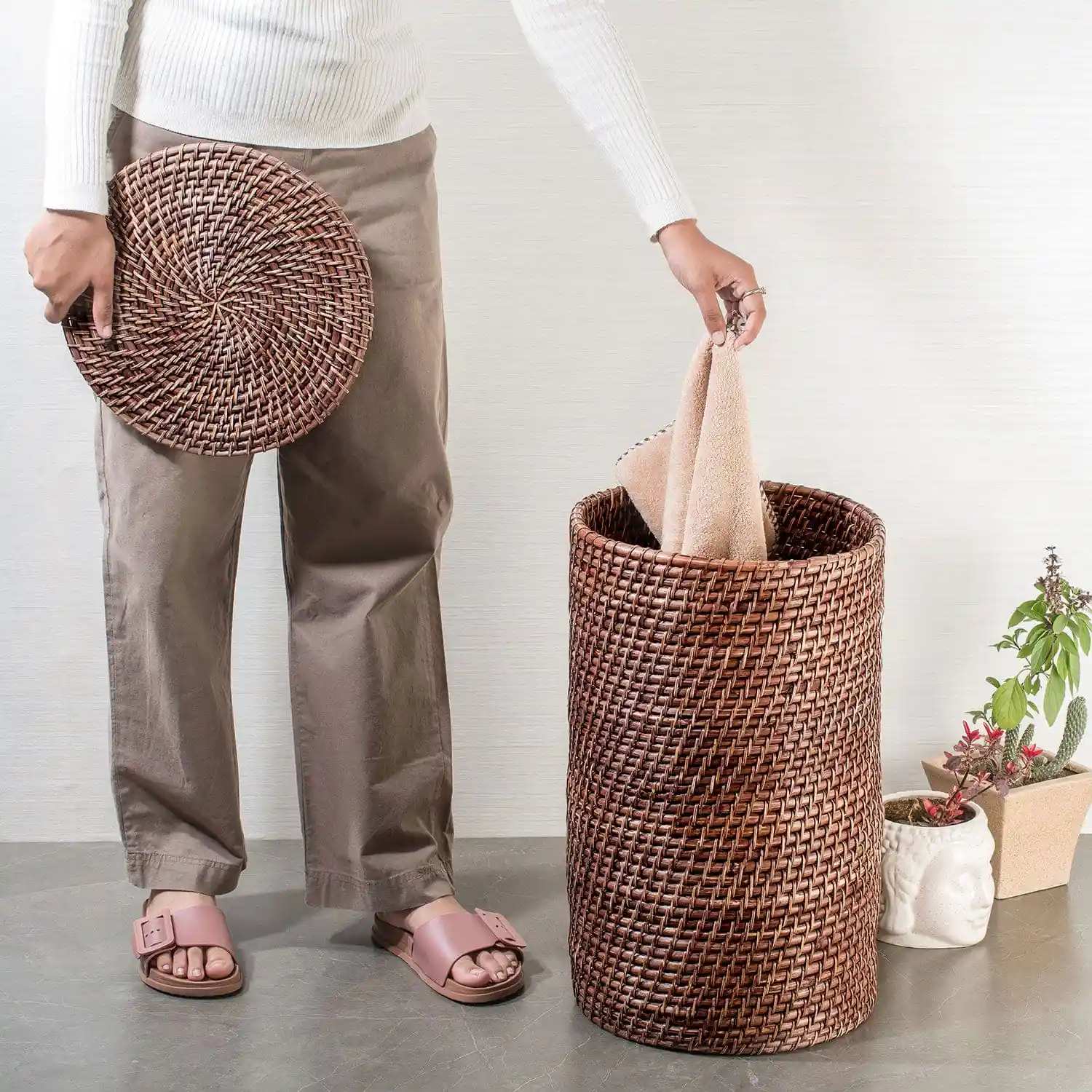 Bamboo Cane Laundry Hamper Cylindrical - Image 15