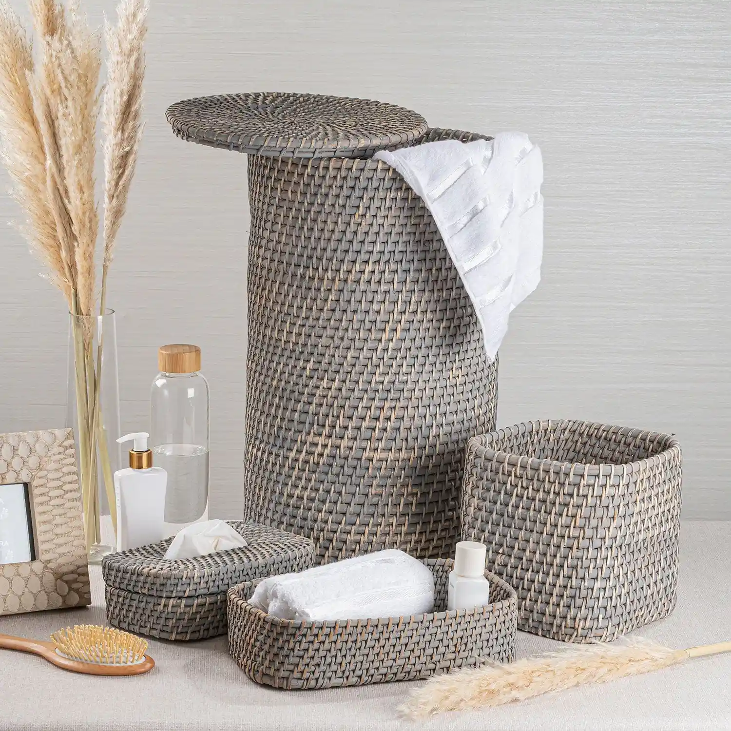 Bamboo Cane Laundry Hamper Cylindrical - Image 8