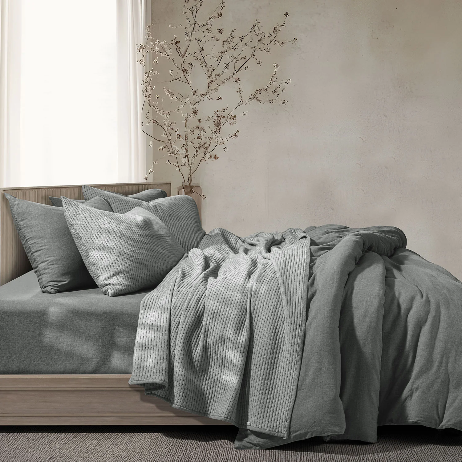 Linen Cotton Quilted Bed Spread Set – Lightweight All-Season Comfort - 3pcs Set - Image 13