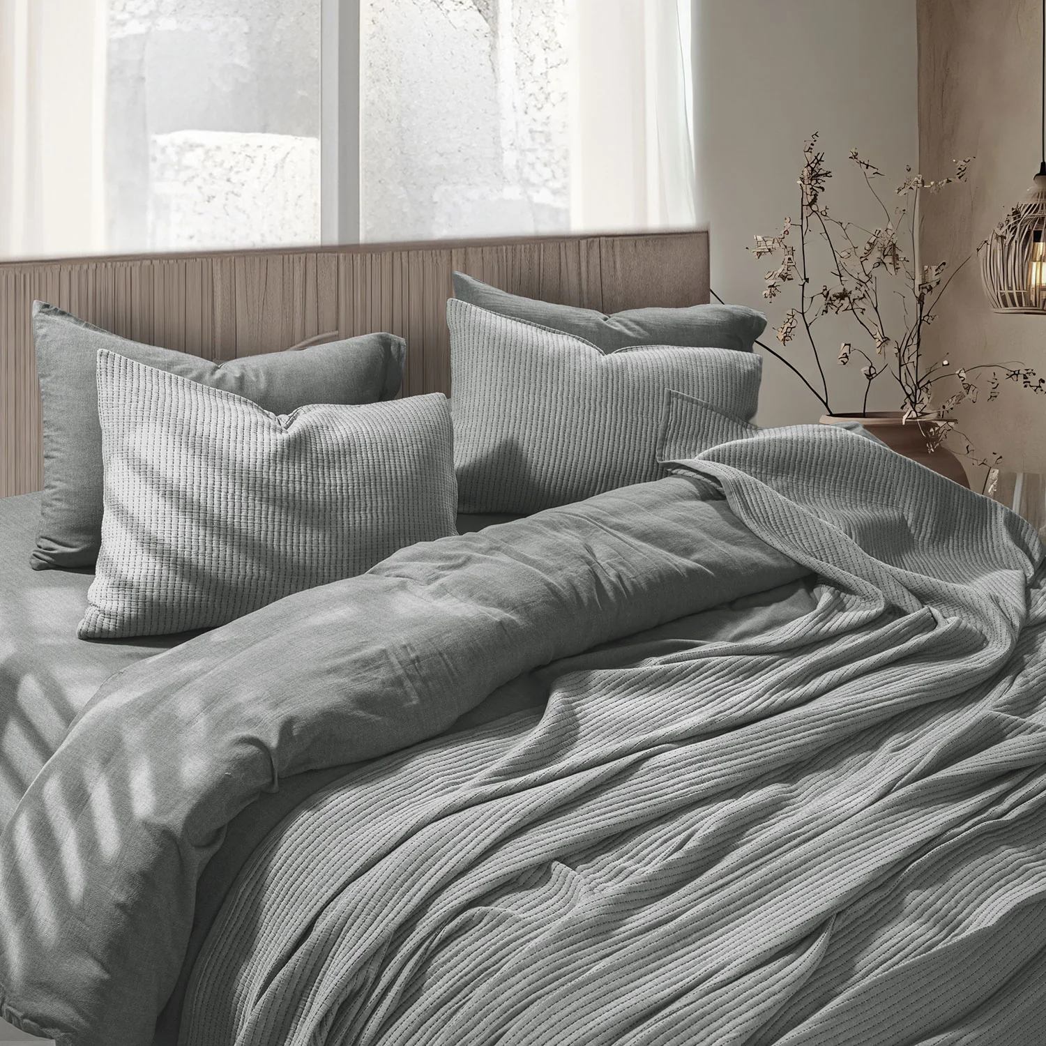 Linen Cotton Quilted Bed Spread Set – Lightweight All-Season Comfort - 3pcs Set - Image 17