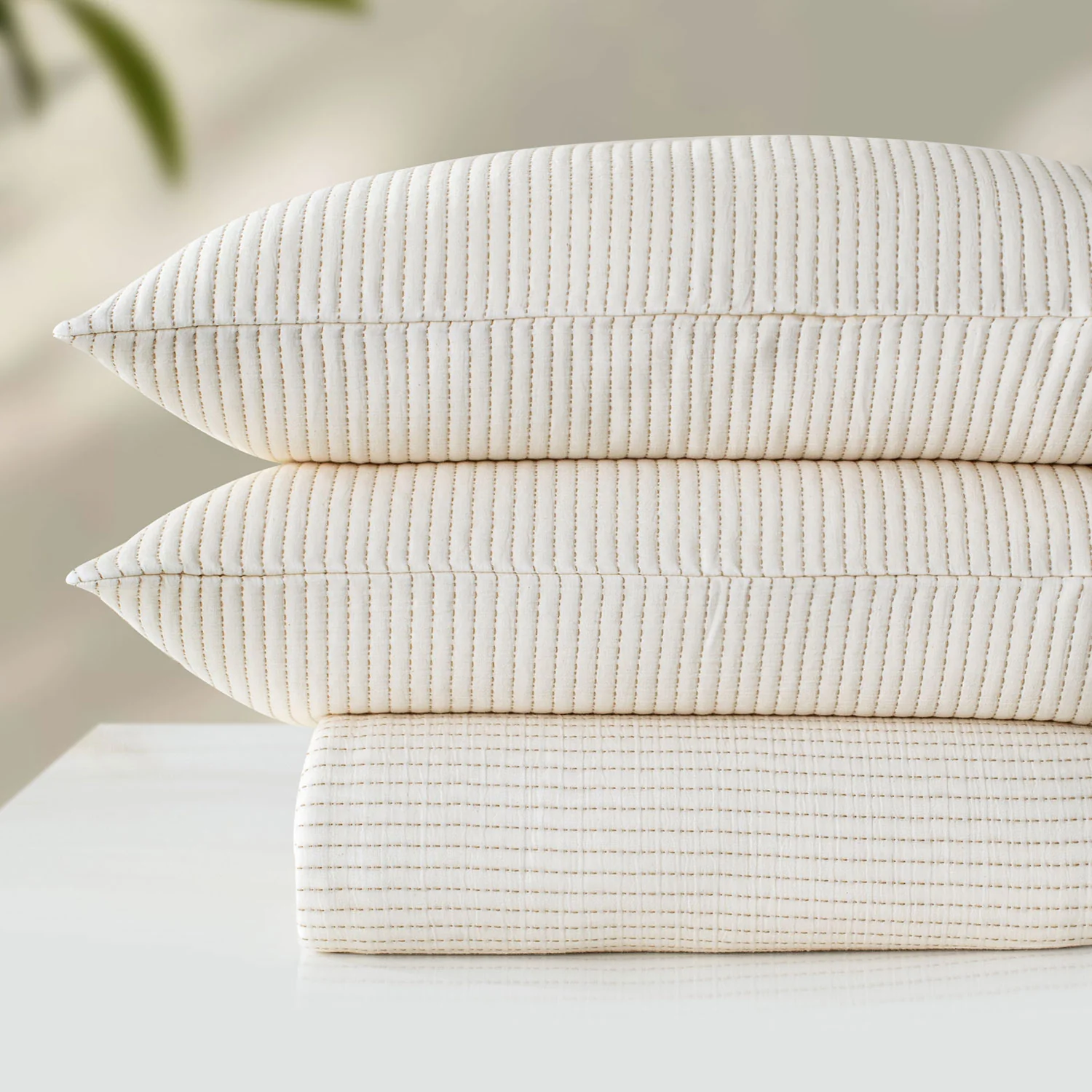 Linen Cotton Quilted Bed Spread Set – Lightweight All-Season Comfort - 3pcs Set - Image 4