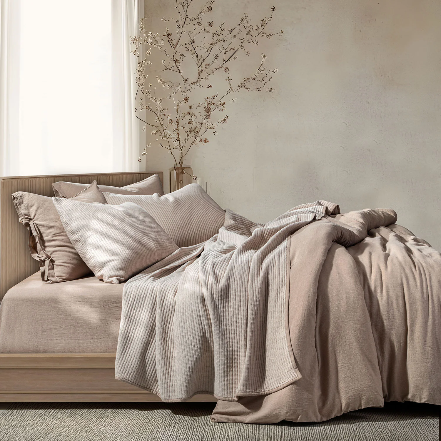 Linen Cotton Quilted Bed Spread Set – Lightweight All-Season Comfort - 3pcs Set - Image 7