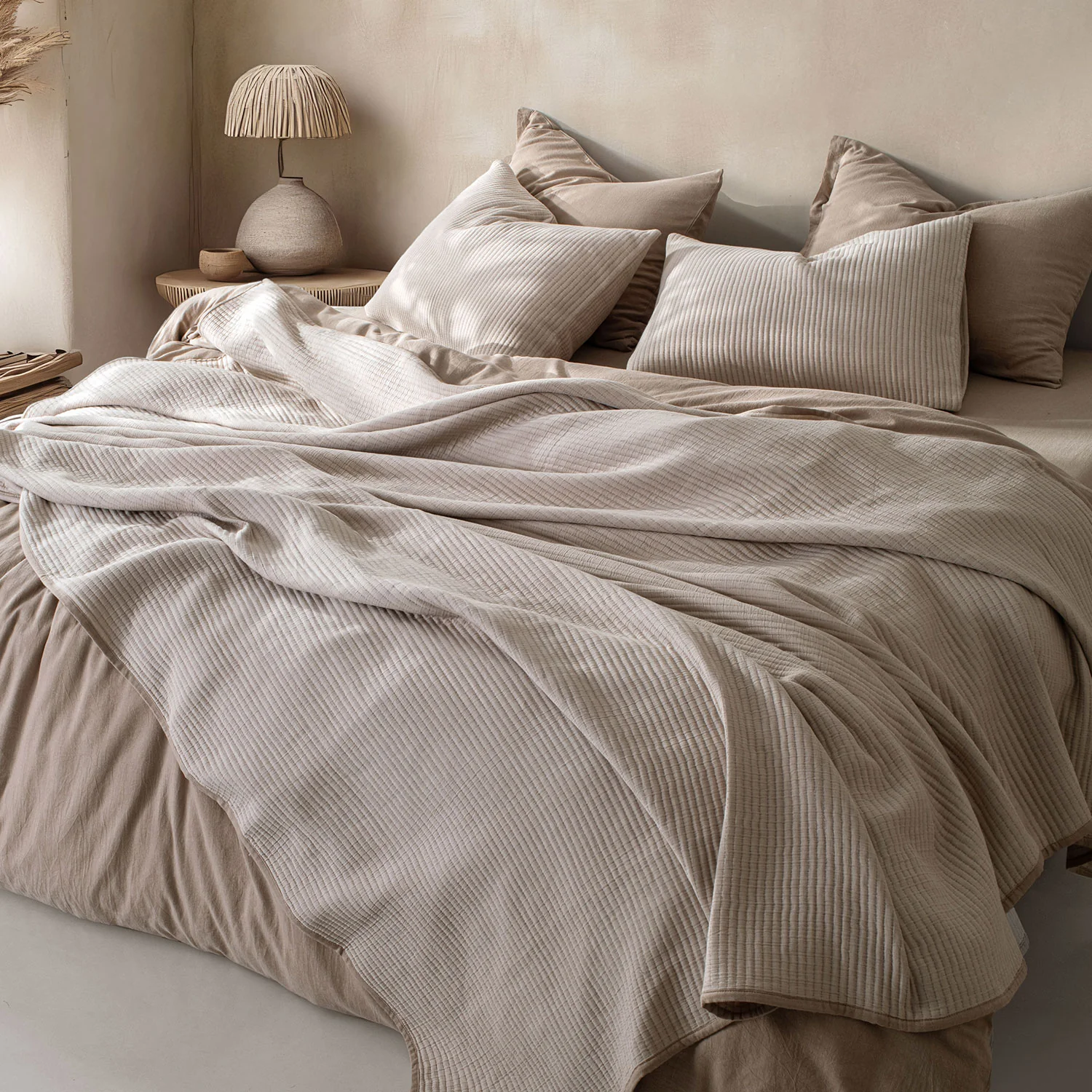 Linen Cotton Quilted Bed Spread Set – Lightweight All-Season Comfort - 3pcs Set - Image 10